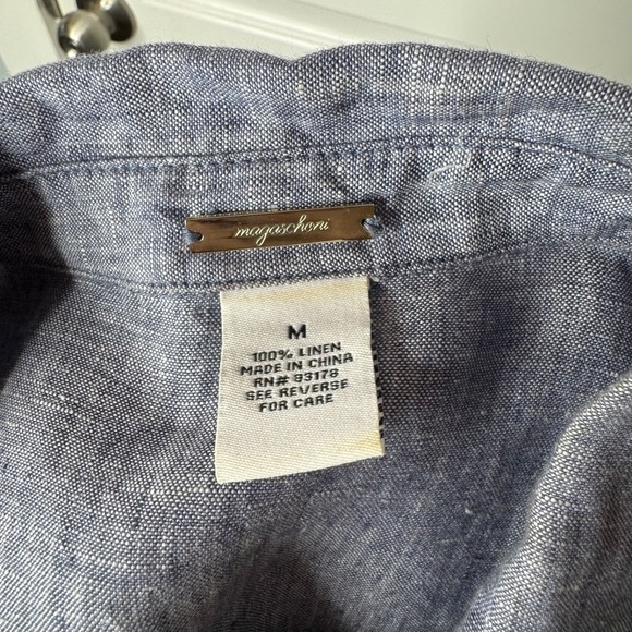 Magaschoni Blue Chambray Linen Button-Up Midi Shirt Dress Sleeveless Sz Medium - Picture 5 of 6